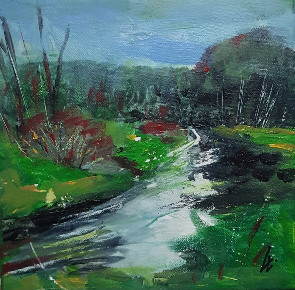 Seelenlandschaft, "Am kleinen Fluss", Acryl auf Leinwand, 20x20cm