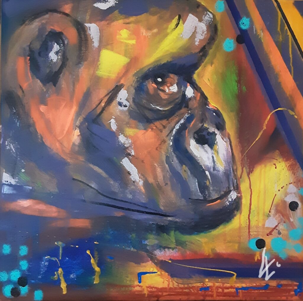 "WildesLeben", Gorillakopf, Acryl auf Leinwand, 60x60