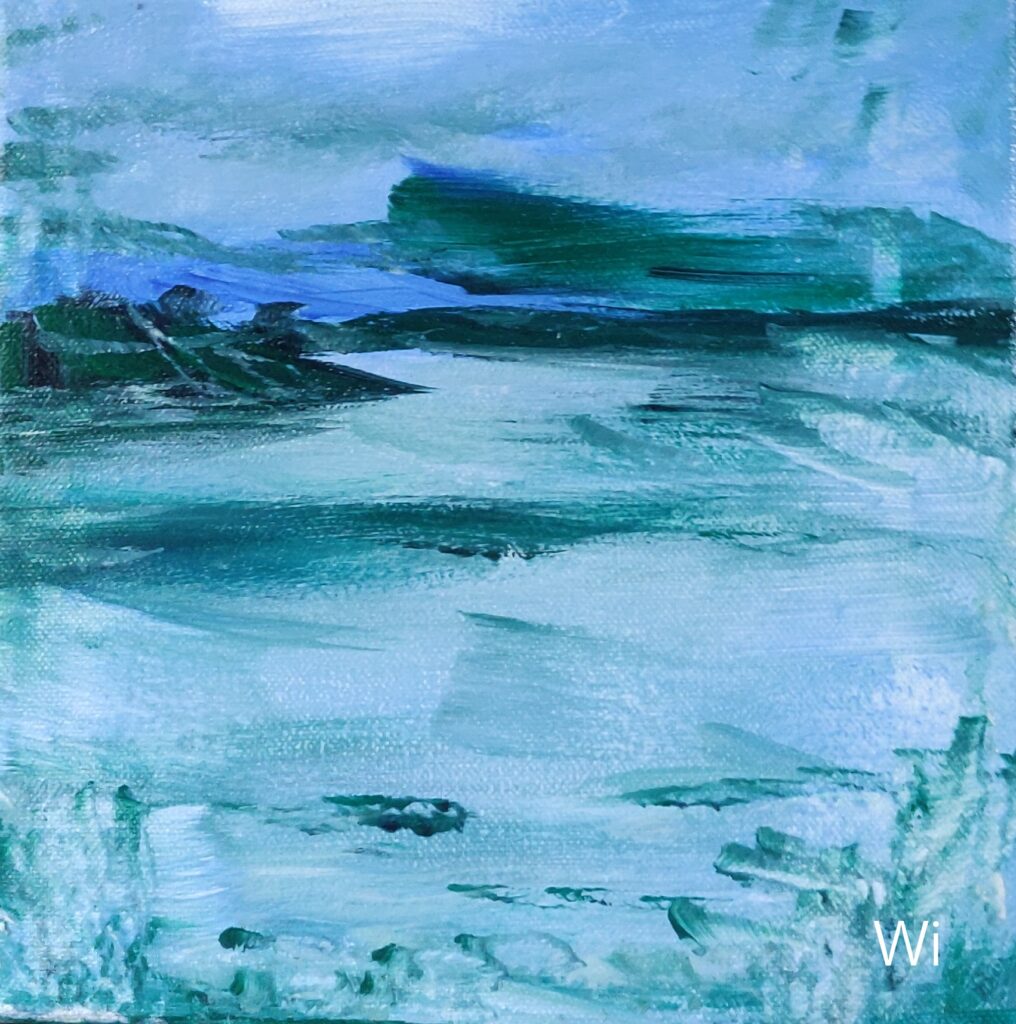 "Seelenlandschaft", abstrakte Landschaft in blau-grün
