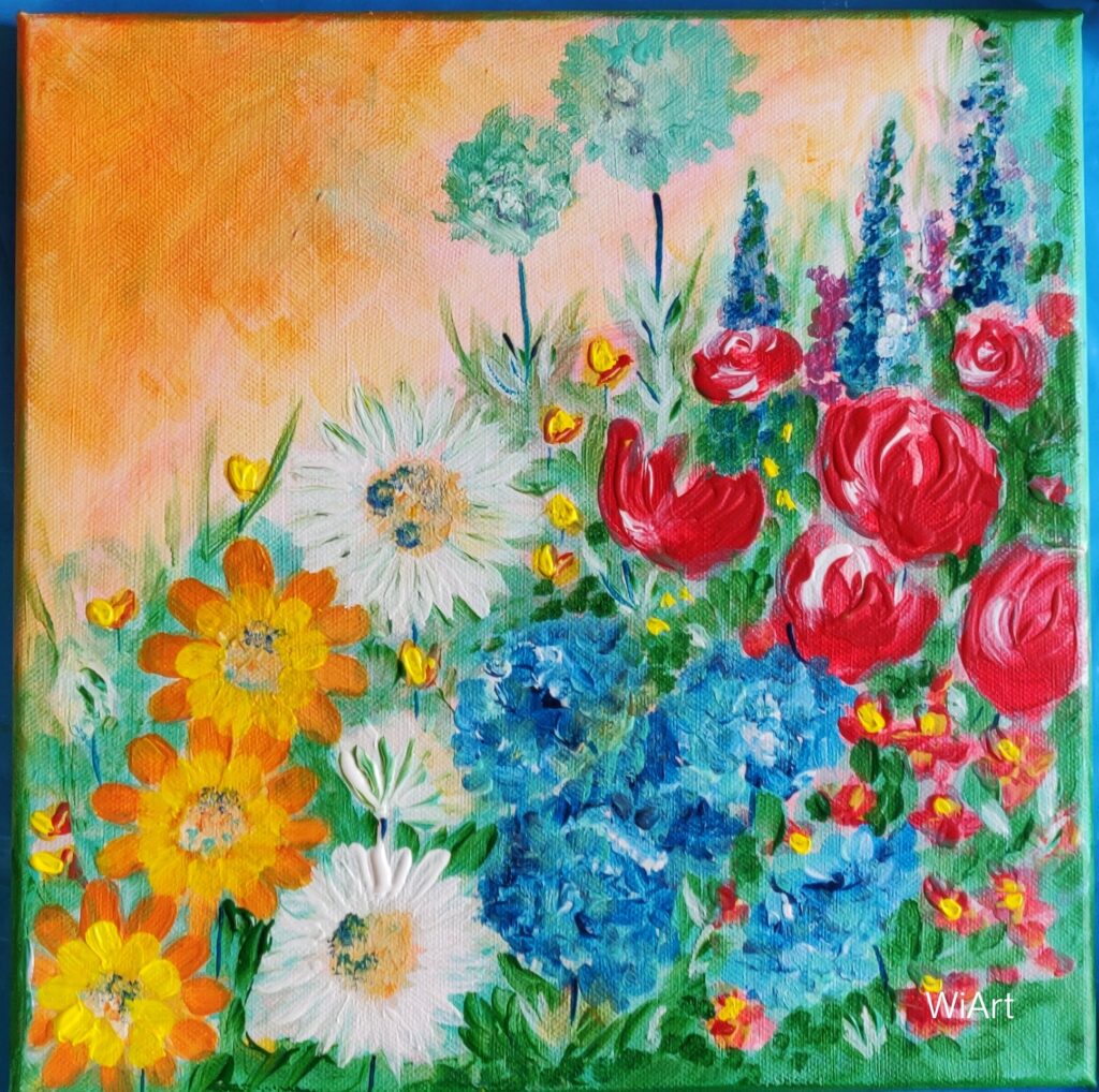 Bunte Sommerblumen, Acryl auf Leinwand, 50x50 cm