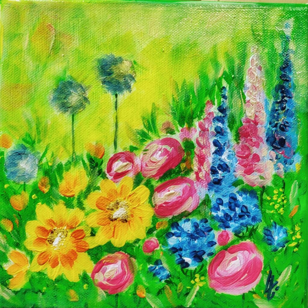 Bunte Sommerwiese, Acryl auf Leinwand, 20x20cm