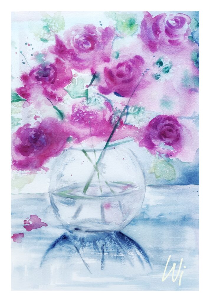 Rosen im Glas, Aquarell, 26x36 cm