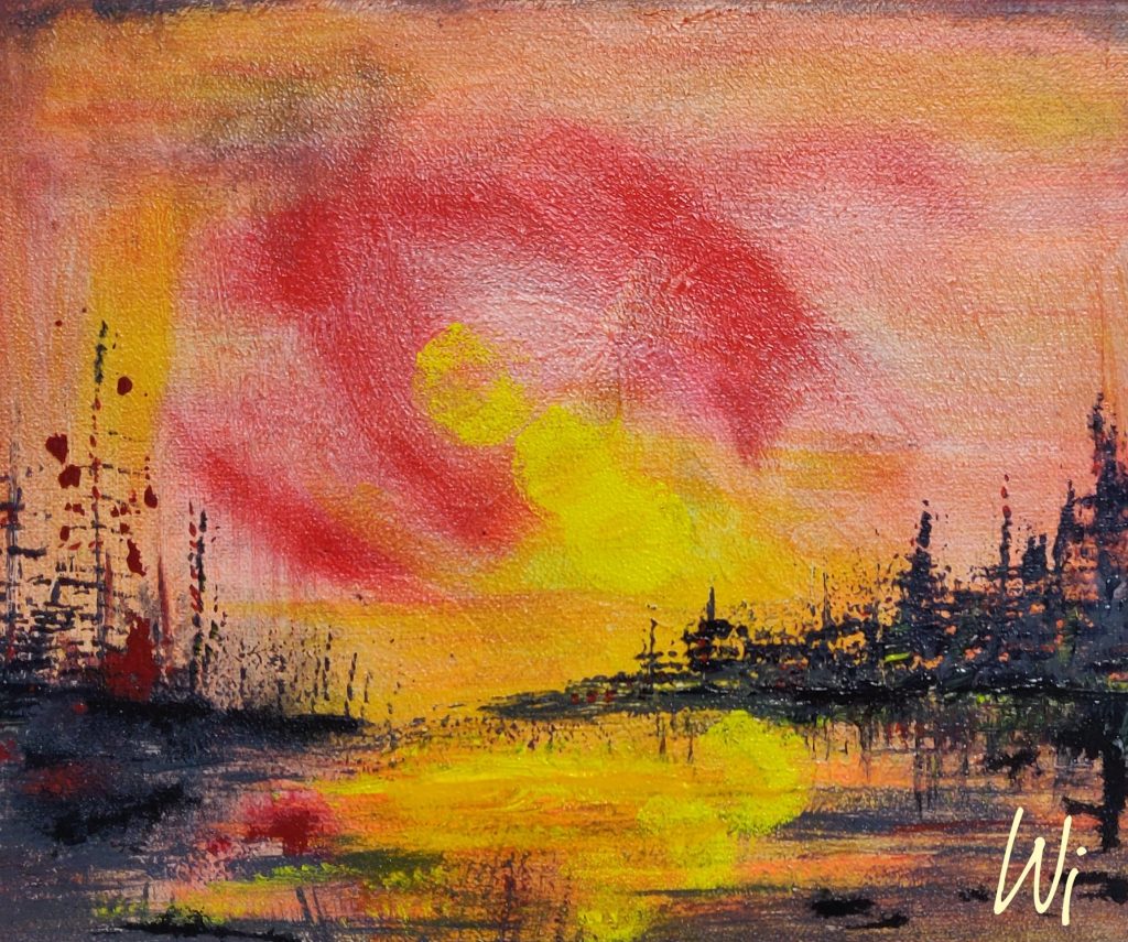 Seelenlandschaft, Feuerland, Acryl auf Leinwand, halbabstrakt (30x24 cm)