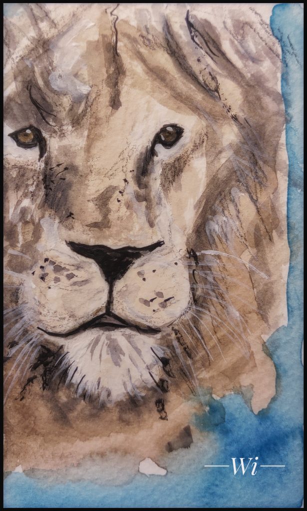 *weißer Löwe* Aquarell, Postkarte