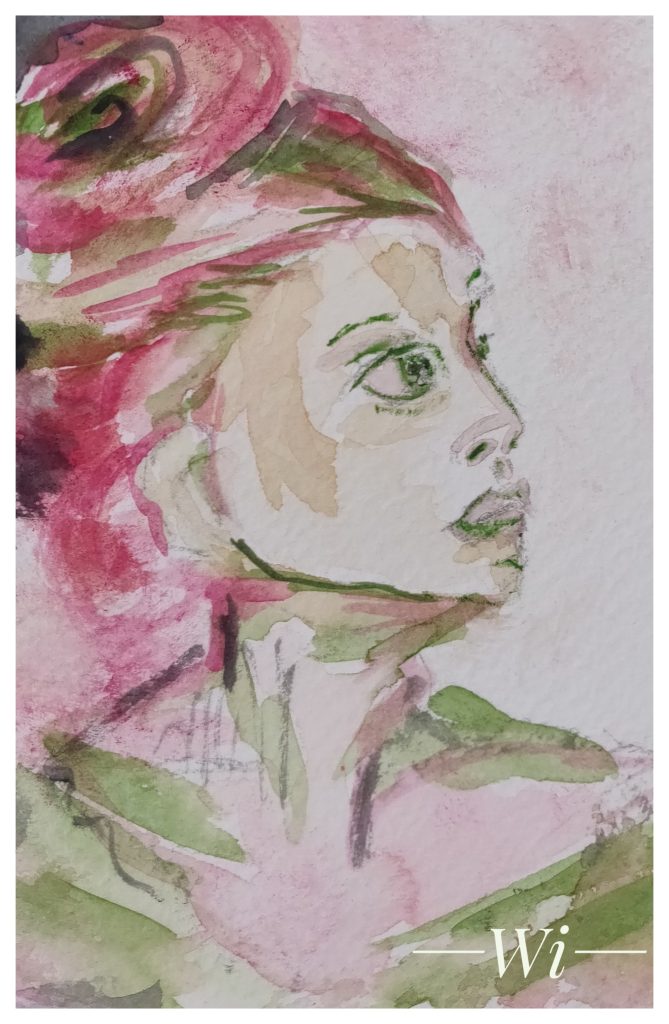 Face red and green, Wasserfarbe (Postkarte)