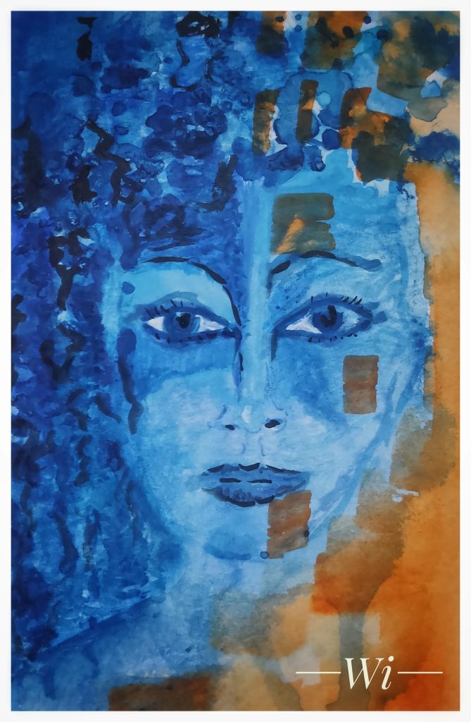 Face blue, abstrakt, Aquarell (Postkarte)