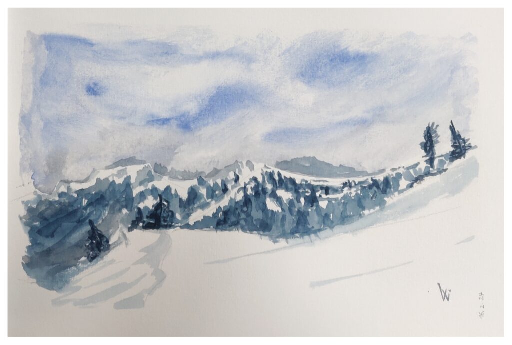 Schneelandschaft, Aquarell, Sketchbook DinA5