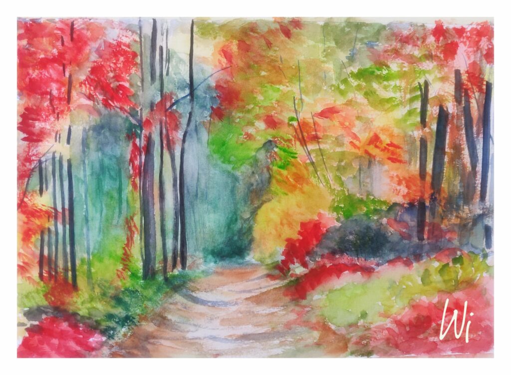 Herbstwald, De Hoge Veluve, Aquarellmalerei, 36x26 cm