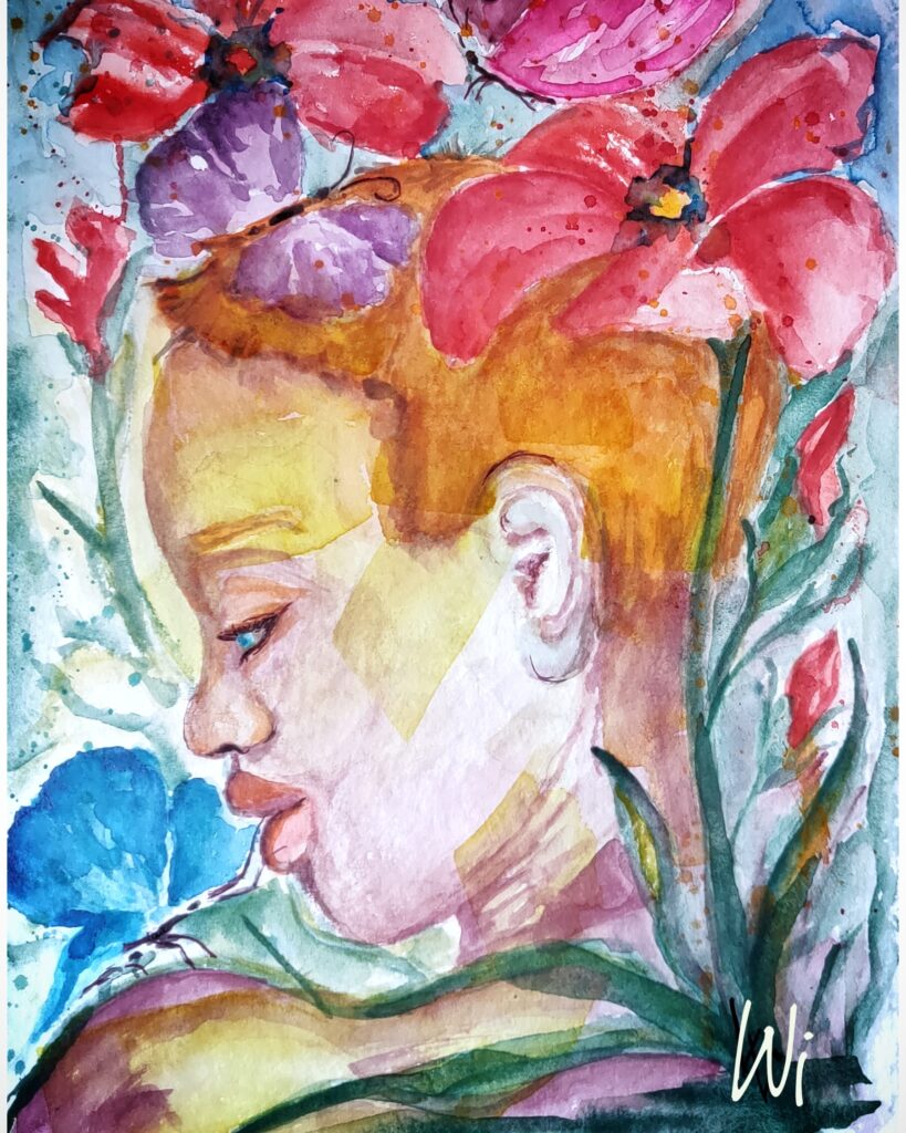 Portrait mit Schmetterling, expressiv, 17x24 cm