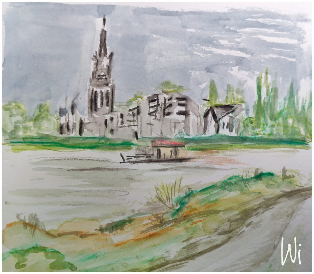 Köln, Rheinufer, Wasserfarbe, Sketchbook