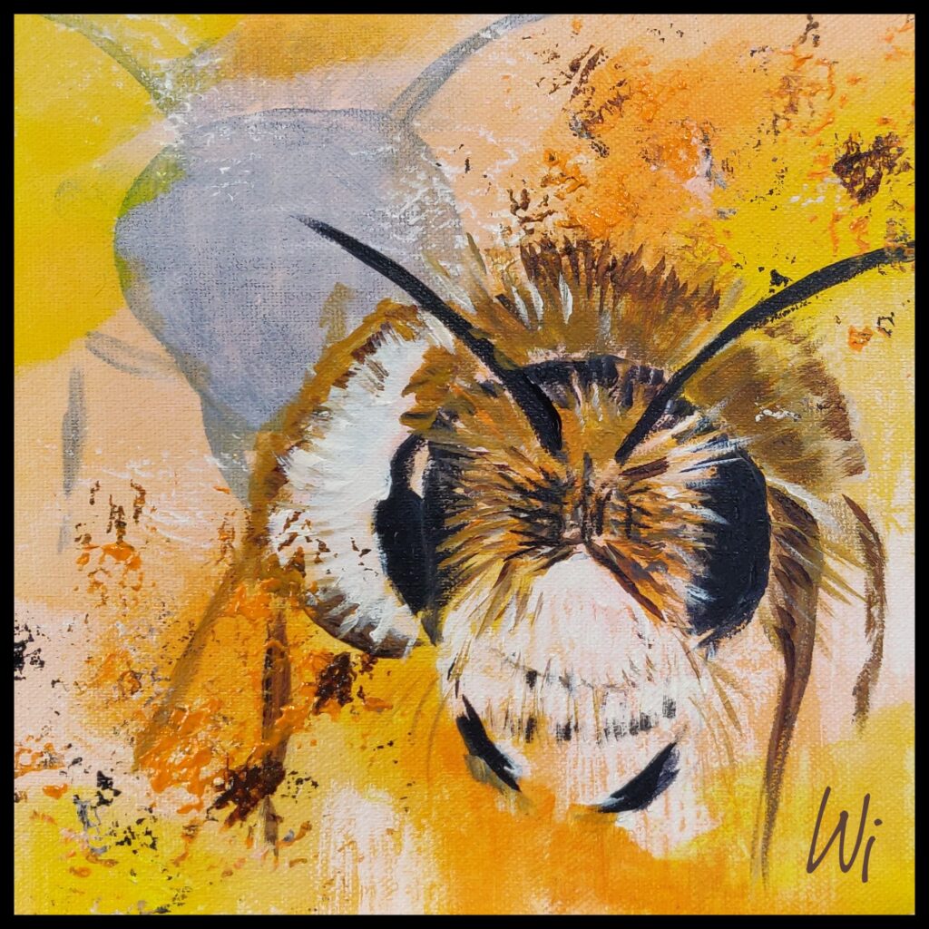 Portrait einer Biene, halbabstrakt, Acryl auf Leinwand, 20x20 cm