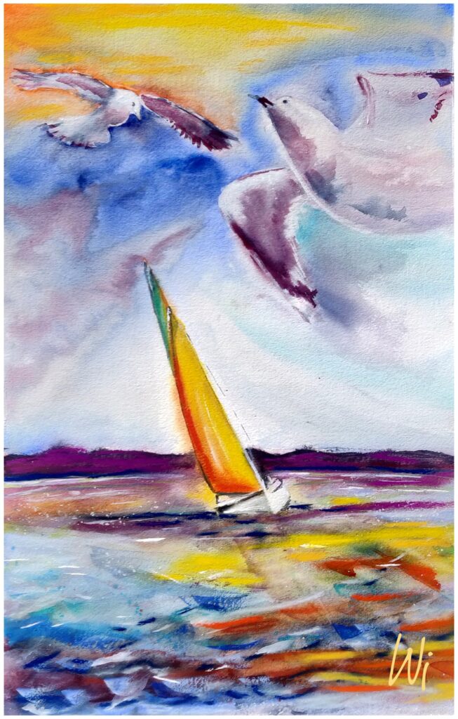 Sailing - Wasserfarbe und Pastellkreide, 40x60 cm