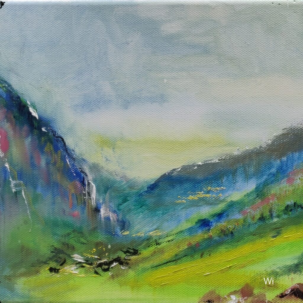 Schweizer Berge, Landschaft halbabstrakt, Öl auf Leinwand,